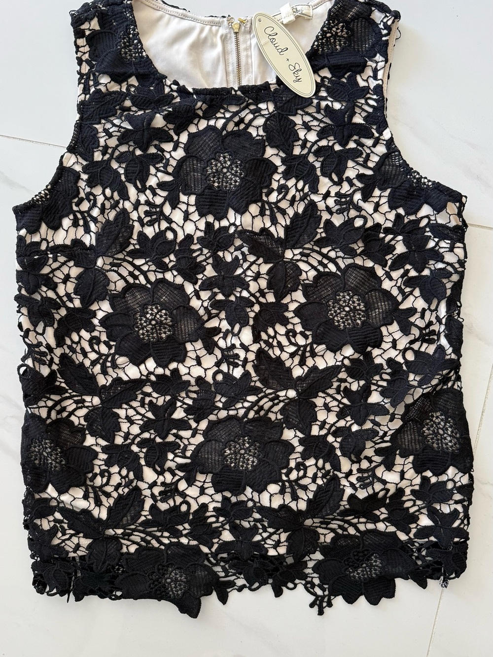 Black Floral Lace top with Cream Lining